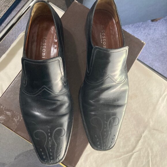 a.testoni Black men\'s shoes Slip On Oxfords Wingtip Black Leather Size 11 main image 4